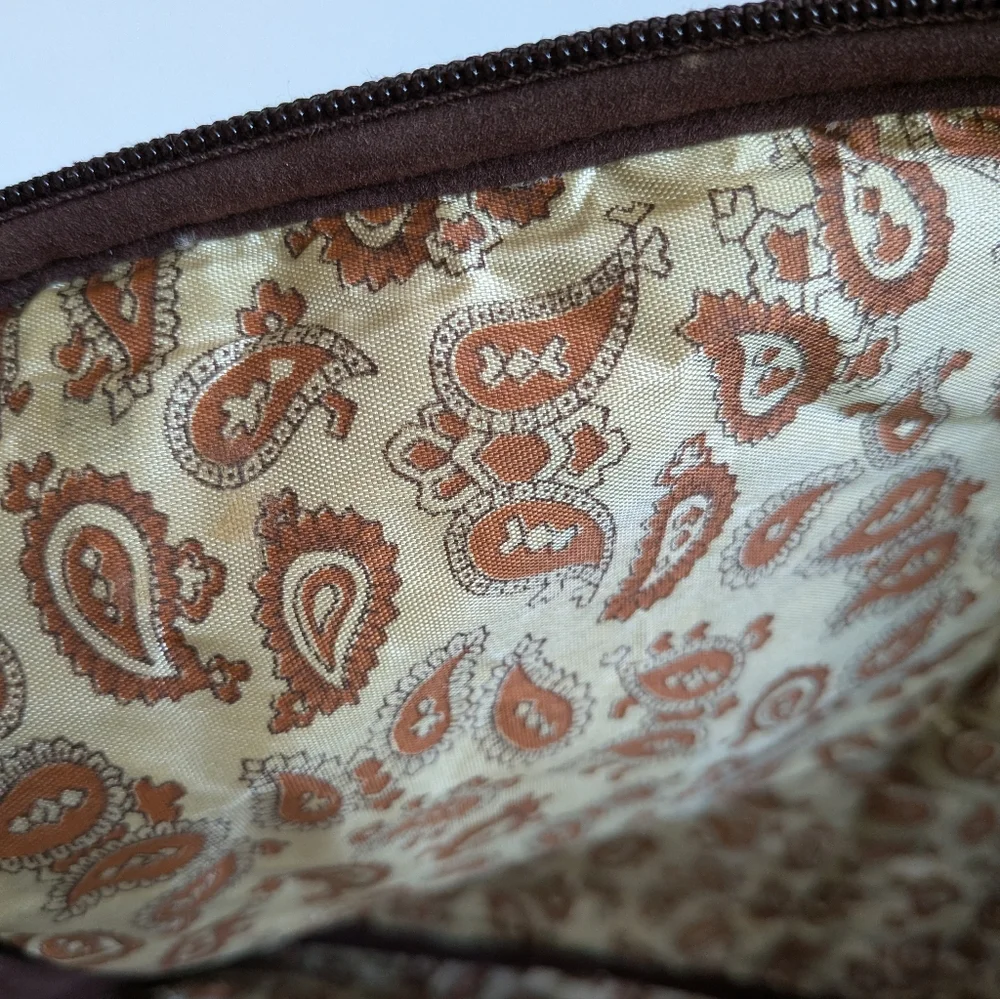 Tan Suede Laptop Document Bag Case with Stripe Detail